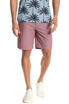 A breathable, comfortable pair of chambray shorts with multiple pockets offer relaxed style. Fit: this style fits true to size.- Zip fly with button closure- Belt loops- 4 pocket construction- Approx. 10.5" rise, 8.25" inseam (size 32)- Imported Model's stats for sizing:. Height: 6'2". Waist: 32". Suit: 40L. Inseam: 34" Model is wearing size 32. Machine wash cold 100% cotton Casual Red Bermuda Shorts For Summer, Casual Red Knee-length Shorts, Red Cotton Bermuda Shorts, Red Bermuda Cotton Shorts, Relaxed Fit Red Shorts With Pockets, Red Relaxed Fit Shorts With Pockets, Chambray Shorts, Relaxed Style, Workout Shorts