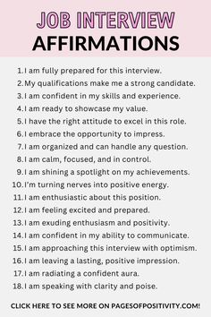 Job Interview Affirmations Releasing Affirmations, Affirmations For Job, Interview Affirmations, Career Affirmations, Positive Daily Affirmations, Inspirational Affirmations, Motivational Affirmations, Prayer Closet, Positive Mantras