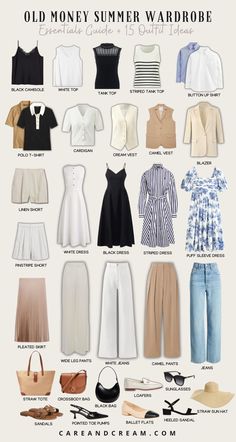 French Summer Outfits Classy, How Many Style In Fashion, Midi Skirt Classy Outfit, Elegant Outfit Essentials, Summer Style Old Money, Old Money Outfit Inspiration, Spring Summer Outfits Casual, Summer Outfits Old Money Aesthetic, Summer In The Hamptons Aesthetic Outfits