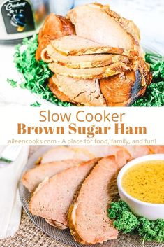 slow cooker brown sugar ham on a plate