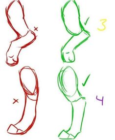 how to draw the legs and feet of a person in three different colors, from green to red