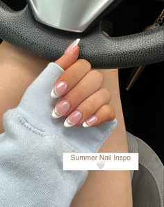 Line French Tip Nails, Double Line French Tip Nails, Line French Tip, Rounded Acrylic Nails, French Tip Nail Designs, French Tip Acrylic Nails, Simple Acrylic Nails