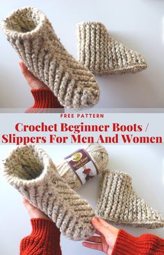 the crochet beginner boots slippers for men and women are made with yarn