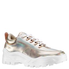 FLOW-GOLD-PRISMATIC NAPPA PU Metallic Low-top Sneakers For Spring, Spring Metallic Low-top Sneakers, Spring Metallic Sneakers With Round Toe, Metallic Sneakers With Round Toe For Spring, Trendy Iridescent Low-top Sneakers, Go With The Flow, Sporty Style, D Ring, Jersey Fabric