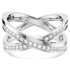 With two spirals of intersecting crystals, this Delta ring provides a double dose of Swarovski elegance. The rhodium plated design is masterfully crafted for maximum impact, with each band set alight by shimmering pavé. Wear it as one of your everyday favorites, or when pure sophistication is called for. Stackable Ring Sets, Bracelet Tennis, Pink Watch, Rose Gold Watches, Cuff Rings, Cuff Earrings, Metal Bracelets, White Ring, Earring Backs