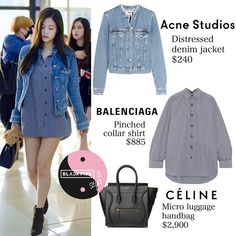 Jennie Outfits, Chanel Rose, Blackpink Outfits, Korean Outfit Street Styles, Aesthetic Outfit Ideas, Distressed Denim Jacket, Dior Wallet, Fashion Gallery, Kpop Fashion Outfits