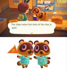 an animal crossing game with the caption that reads, the high - value hot item of the day is pott