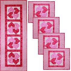 six pink quilts with hearts on them are arranged in the shape of rectangles