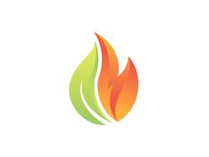 a fire flame with green and orange flames in the center, on a white background