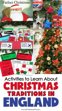 Holiday activities for kids to learn about Christmas traditionsin England. Christmas In England Crafts For Kids, England Christmas Crafts For Kids, Father Christmas Craft, Christmas In Uk, Christmas In Usa, Christmas In India, Christmas England