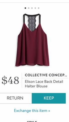 The back of this is gorgeous and I love the color but I already have a few tops in this color. I would love this in a different color. Date Night Looks, Halter Blouse, Halter Tank, Lace Back