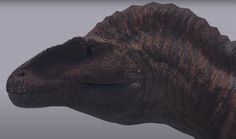 a close up of a dinosaur's head on a gray background