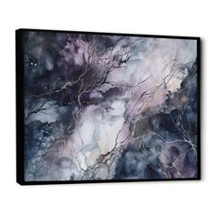 an abstract painting with trees and stars on the sky canvas wall art print, ready to hang