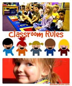 the classroom rules poster shows children sitting in front of their teacher's desks