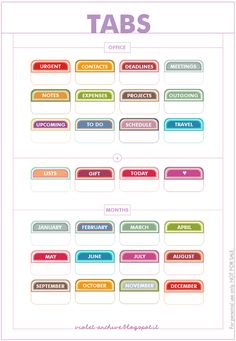 the printable table for tabs is shown in pink, blue and green colors