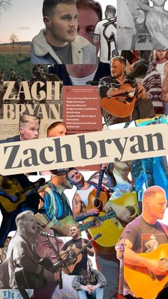 a collage of various people with guitars and music instruments, including the words zach brown