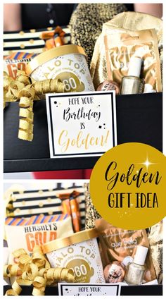 the golden gift idea is displayed in three different pictures