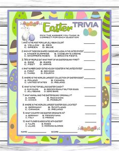 a printable easter trivia for kids to use on their own wall or table