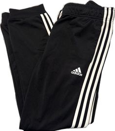 Black Adidas Stretch Sweatpants, Black Stretch Adidas Sweatpants, Black Adidas Activewear For Loungewear, Adidas Black Bottoms With Side Stripes, Adidas Fitted Jogging Bottoms, Black Joggers With Three Stripes, Adidas Black Bottoms For Loungewear, Style Sweatpants, Adidas Joggers