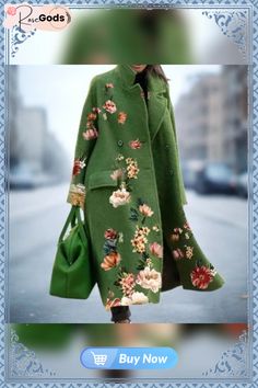 Casual and Fashionable Winter Coat Wool Trench Coat Women, Bohemian Winter, Embroidered Coat, Winter Fashion Coats, Long Coat Jacket, Loose Coats, Long Coat Women, Wool Trench Coat, Flannel Women