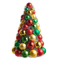 a christmas tree made out of balls and tinsels on a white background photo