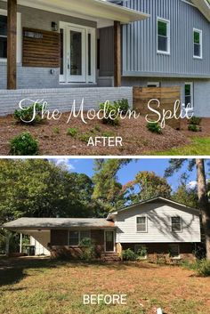 before and after photos of a house with siding