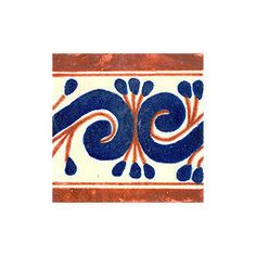 a blue and red tile with swirls on it