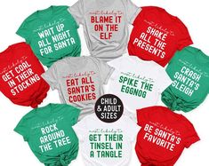 six t - shirts that say eat all santa's cookies, get them in a tangle