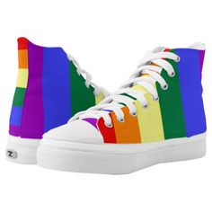 LGBT Gay Pride Rainbow High-Top Sneakers #pride #lgbt #rainbow #livefree Rainbow High-top Sneakers With Rubber Sole, Rainbow Gifts, Gay Pride Rainbow Flag, Pride Shoes, Printed Shoes, Shoes Sneakers Nike, Sneakers Womens, Rainbow Gift, Pride Rainbow