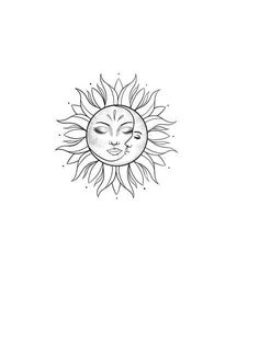 a drawing of the sun with its face drawn in black and white ink on a white background