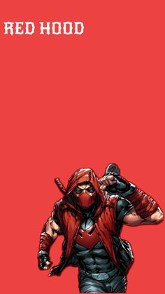 the red hood character is standing in front of a red background