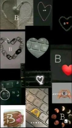 the collage shows different types of letters and numbers with hearts on them, as well as photoshopped images