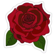 a red rose with green leaves sticker on a white background, it looks like the flower is in full bloom