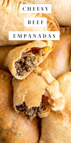 cheesy beef empanadas with text overlay