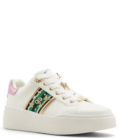 Wicked x ALDO DestinedToFly Stripe Embellished Sneakers | Dillard's Embellished Sneakers, Tiktok Fashion, How To Make Handbags, Latest Shoes, Dillard's, Clothing Accessories, Wicked, Heel Height, Lace Up