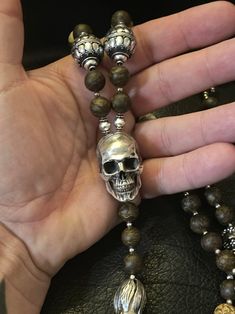 Skull Jewelry, Skull Necklace, Beaded Skull, Chain Silver, Men's Jewelry Rings, Bespoke Jewellery, Engraved Jewelry, Engraved Items, Leather Tassel