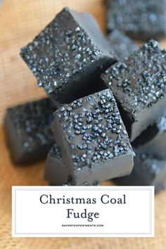 christmas coal fudge recipe with text overlay