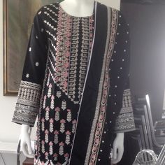 Fully Embroidered Beautiful Black Suit, Ready To Wear, Included Trouser And Embroidered Dupatta ! Crinoline Skirt, Ruffle Wrap Dress, Golf Dresses, Sequin Bodycon Dress, Embroidered Dupatta, Lounge Dress, Midi Cocktail Dress, Fashion Nova Dress, Dress The Population