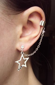 Star Silver Ear Cuff Set: Charm Earring and Earcuff - Fake Piercing - Gift for Her - Unusual Jewelry - Made in Ukraine - Star Earrings Silver Star-shaped Ear Cuff As Gift, Silver Star Shaped Ear Cuff As Gift, Silver Star Shaped Ear Cuff Gift, Silver Star-shaped Ear Cuff For Gift, Trendy Nickel-free Ear Cuff As Gift, Trendy Nickel-free Ear Cuff For Gift, Adjustable Star Earrings For Pierced Ears, Trendy Clip-on Ear Cuff As Gift, Trendy Clip-on Ear Cuff For Gift