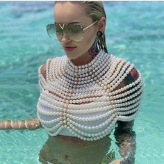 Women Pearl Shawl Top | Fashionsarah.com Pearl Shawl Top, Pearl Shawl, Shawl Top, Beaded Cape, Elegant Shawl, Up Costumes, Women Shawl, Beaded Top, Chic Woman