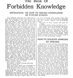 an old newspaper article about the book of forbidden knowledge