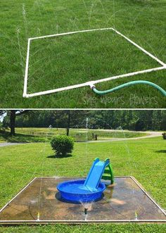 an inflatable pool is being used as a playground