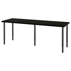 a black table with metal legs on a white background