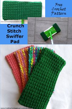 the crochet stitch swatter pad is shown with four different colors