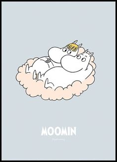 an image of a cartoon character sleeping on a cloud with the word moomin above it