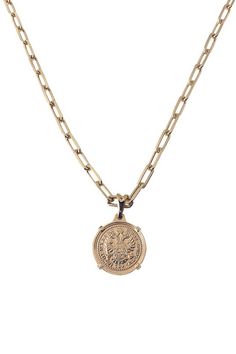 Pendant Necklace, Coin Charm, Gold Filled, Sterling Silver, Open Link Chain, L: 16", Lobster Clasp Closure Spare Change, Coin Pendant Necklace, Coin Pendant, Gold Pendant Necklace, Link Chain, Lobster Clasp, Gold Filled, Gold Necklace, Coin