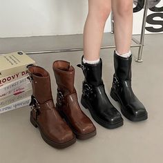 Introducing our fabulous collection of retro brown boots for women! Elevate your style with our trendy multi-strap heeled boots, classic cowboy boots, and chic ankle boots. Crafted with high-quality PU leather, these boots are perfect for winter, spring, and fall. With their round head design, they offer both style and comfort. Available in various sizes, you'll find the perfect fit for your feet. Whether you're going for a casual or dressed-up look, our retro brown boots are versatile and fashi Boots For Women Winter, Summer Toes, Classic Cowboy, Pu Boots, Ankle Boots For Women, Boots Cowboy, Old Shoes, Square Head, Plain Style