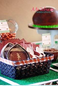 a football themed birthday party with desserts and candies