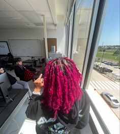 Pink Tips Locs, Pink Roots Black Hair Locs, Half Dyed Locs, Purple And Red Locs Black Women, Colored Locks, Pink And Red Dreads, Pink Locs