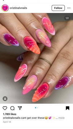 Nail Designs Not French Tip, Mexico Vacation Nails, Soft Grunge Nails, Funky Summer Nails, Acrylic Nails Nude, Magic Nails, Lace Nails, Cherry Nails, Nails Now